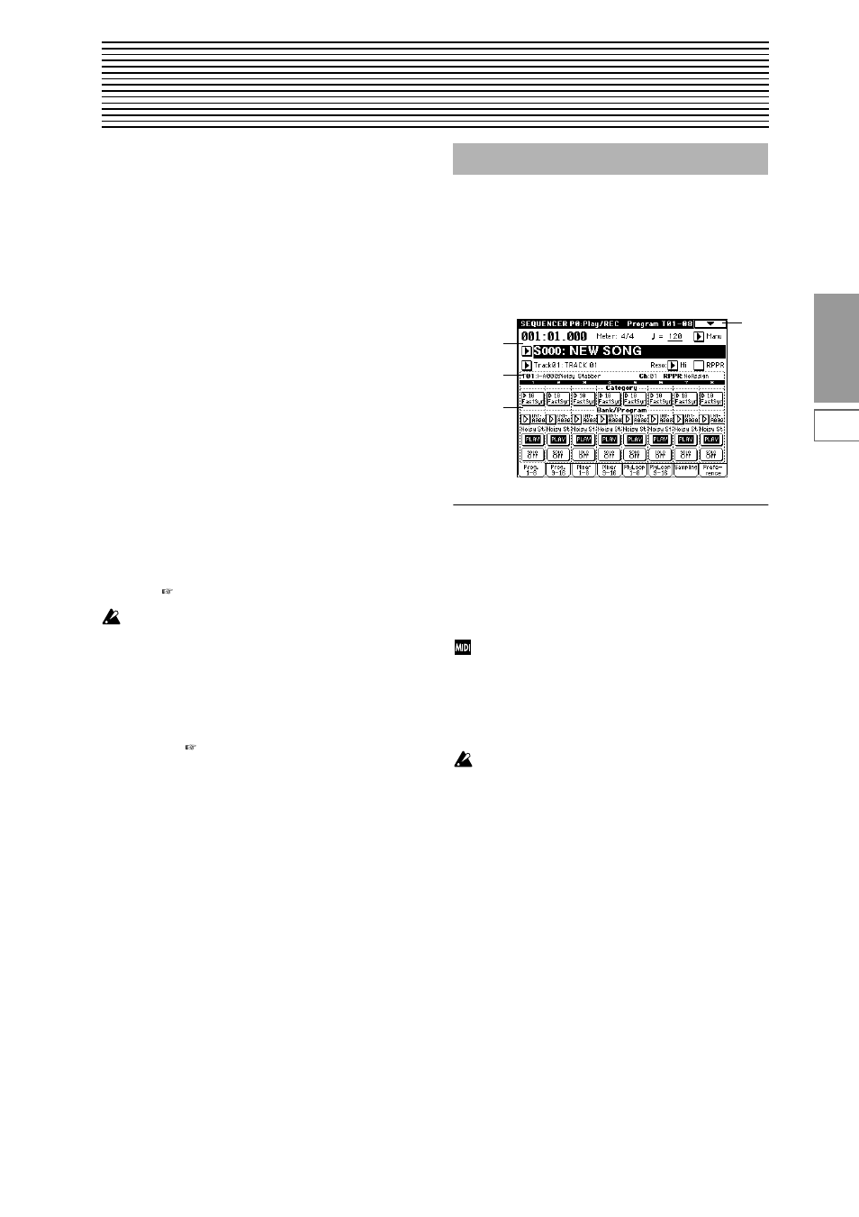 Sequencer mode, Sequencer p0: play/rec, 0–1: prog. 1–8 (program t01–08) | 0–2: prog. 9–16 (program t09–16), 0–1: prog. 1–8, Program selection, mute, and solo settings, 0–2: prog. 9–16 | KORG Triton Studio User Manual | Page 60 / 322