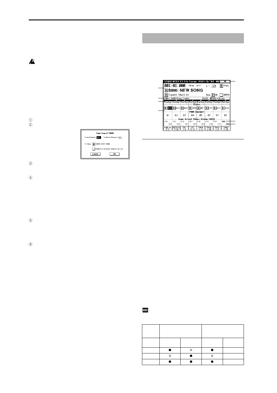 Sequencer p2: trk param, 2–1: midi ch 1–8 (midi ch t01–08), 2–2: midi ch 9–16 (midi ch t09–16) | 2–1: midi ch 1–8, Midi channel and status settings for each, 2–2: midi ch 9–16 | KORG Triton Studio User Manual | Page 73 / 322