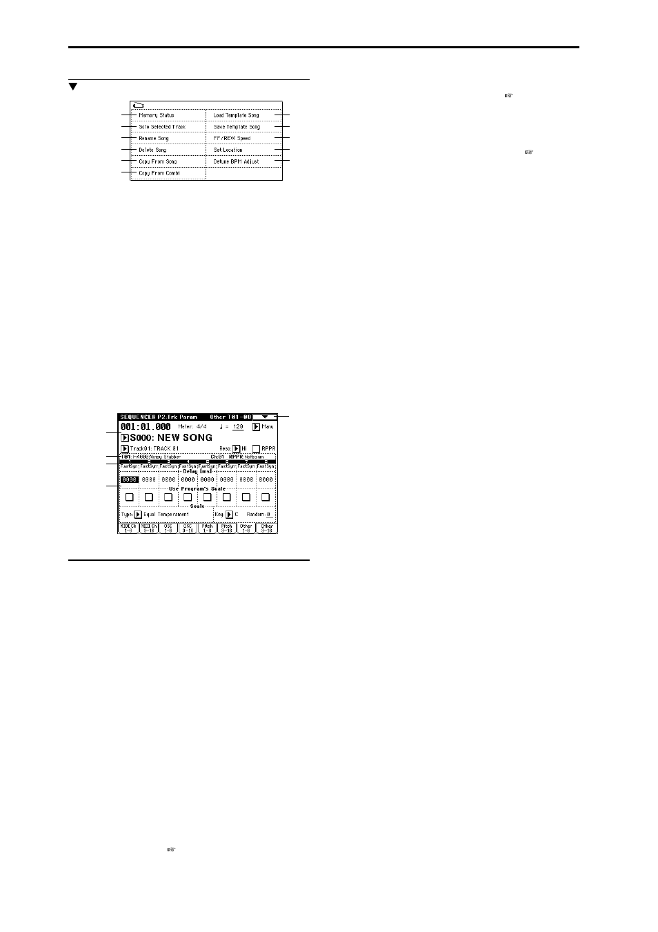 2–7: other 1–8 (other t01–08), 2–8: other 9–16 (other t09–16), 2–7: other 1–8 | Delay and scale settings for each track, 2–8: other 9–16 | KORG Triton Studio User Manual | Page 75 / 322
