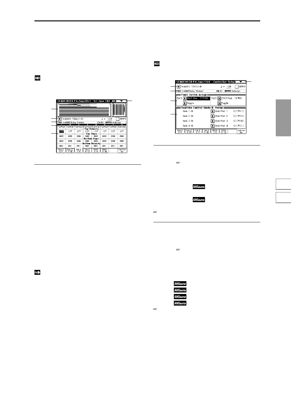 4–3: vel z 1–8 (vel zone t01–08), 4–4: vel z 9–16 (vel zone t09–16), 4–5: moss 1–8 (moss t01–08) | 4–6: moss 9–16 (moss t09–16), 4–7: controller (controller setup), 4–3: vel z 1–8, Specify the range of velocities sounded by, 4–4: vel z 9–16, 4–5: moss 1–8, Displayed if the exb-moss option is | KORG Triton Studio User Manual | Page 78 / 322