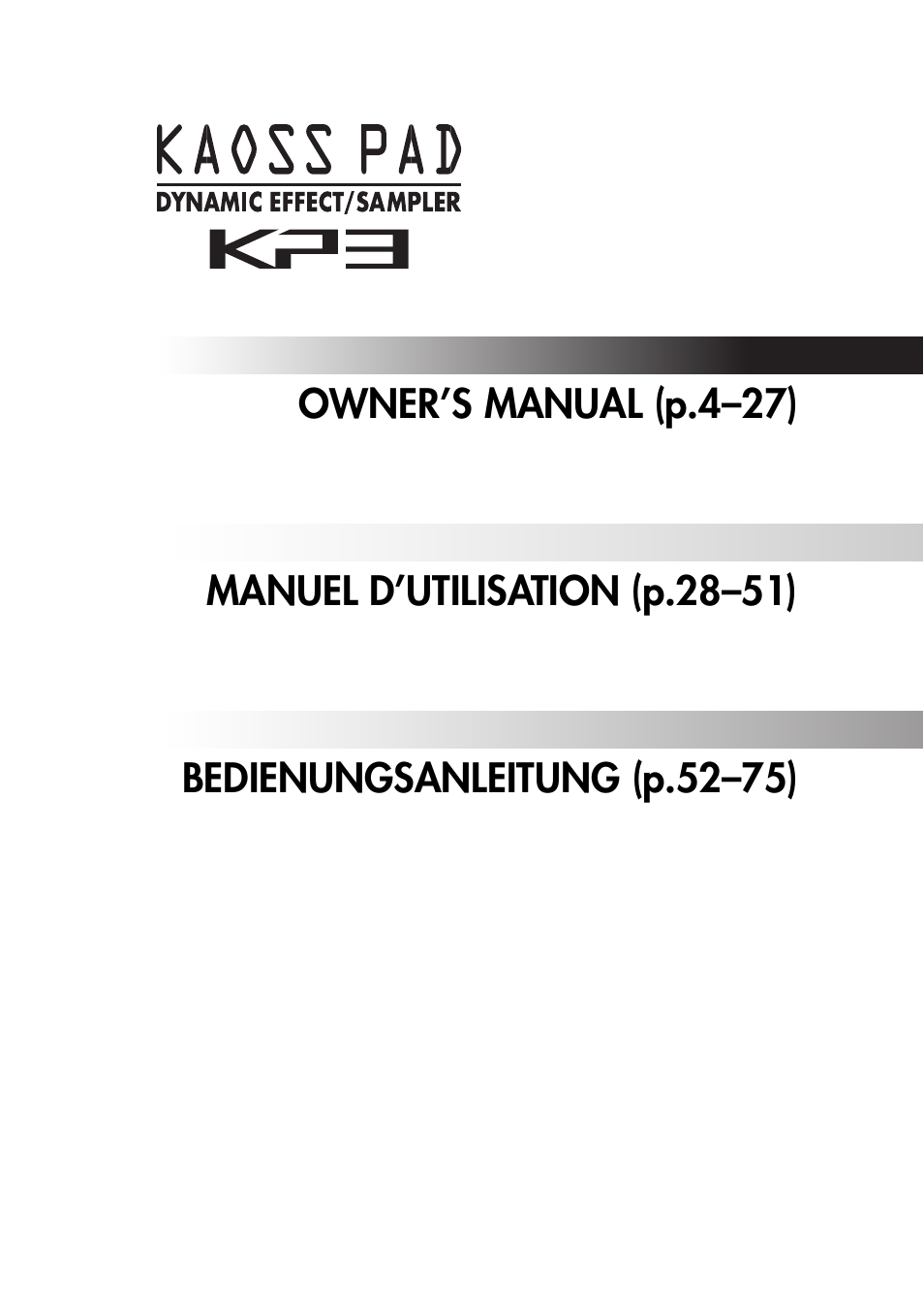 KORG KAOSS PAD KP3 User Manual | Page 2 / 75