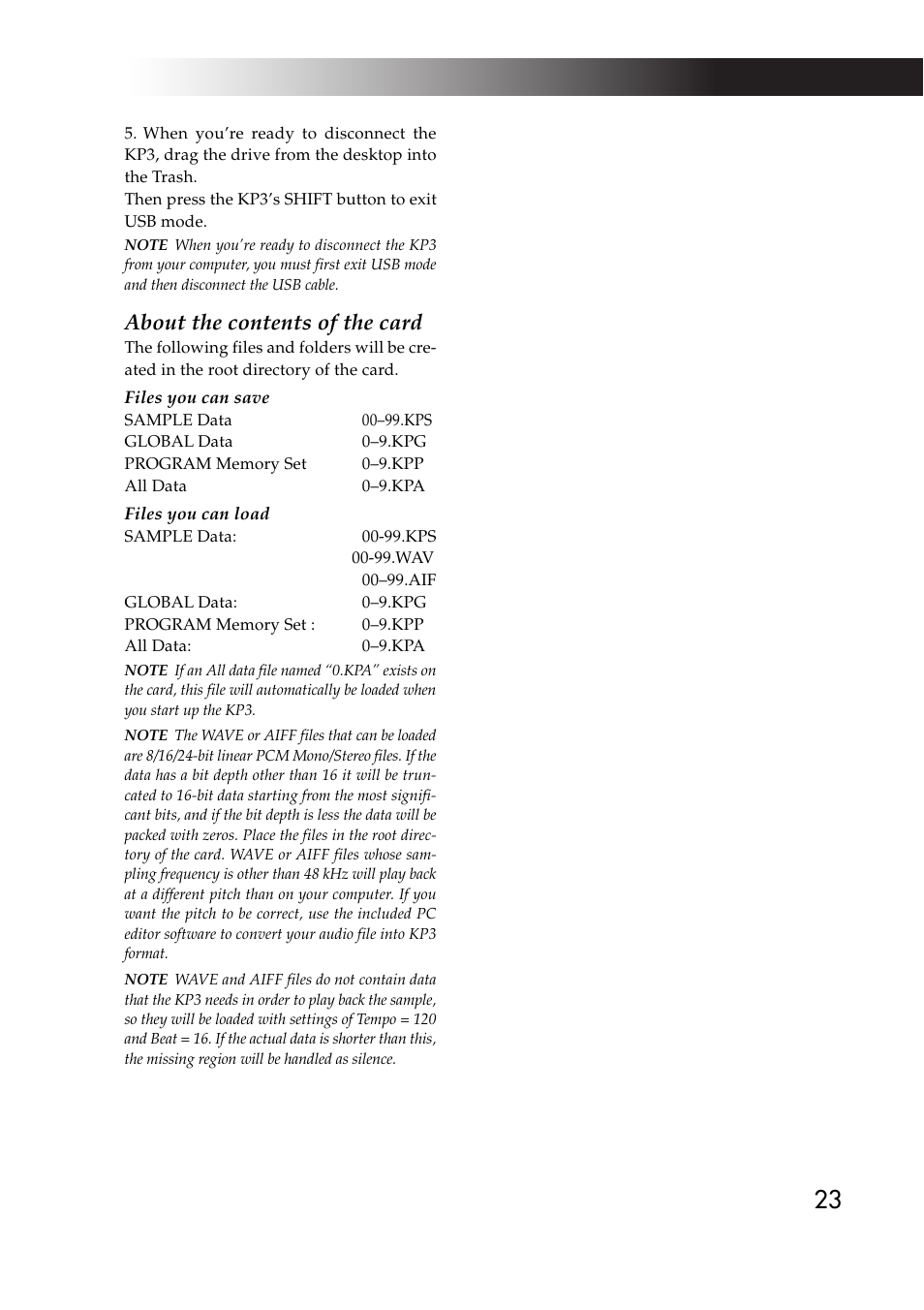 About the contents of the card | KORG KAOSS PAD KP3 User Manual | Page 22 / 75