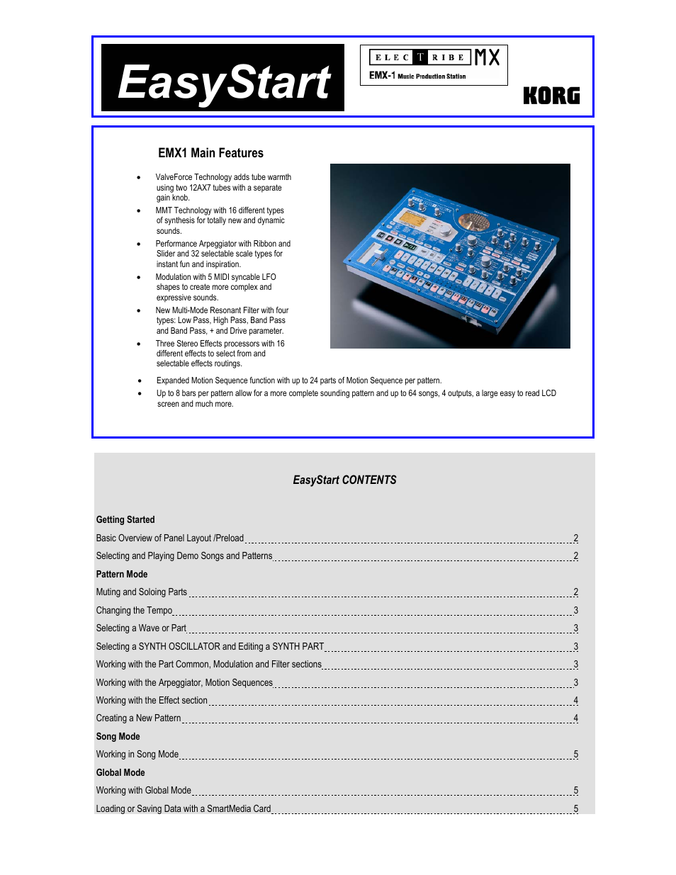 KORG EASYSTART EMX1 User Manual | 5 pages