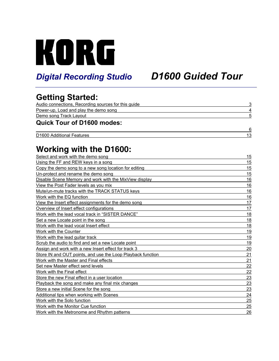 KORG D1600 User Manual | 43 pages