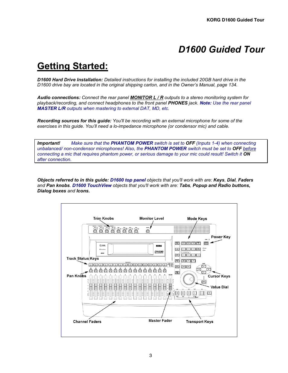 D1600 guided tour getting started | KORG D1600 User Manual | Page 3 / 43