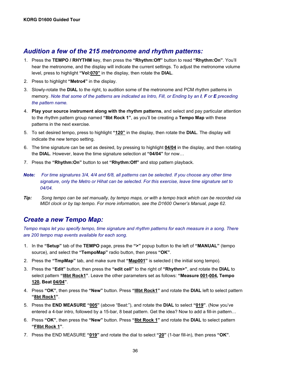 Create a new tempo map | KORG D1600 User Manual | Page 36 / 43