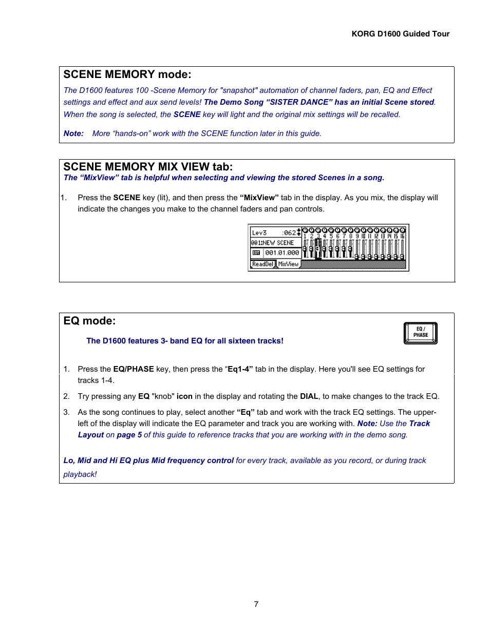 Eq mode | KORG D1600 User Manual | Page 7 / 43