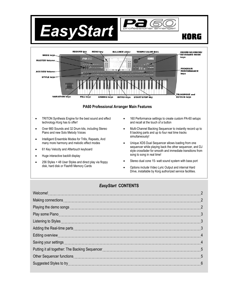 KORG PA60 User Manual | 6 pages