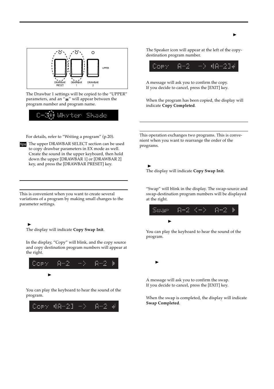 Copying a program, Swapping two programs, Copying a program swapping two programs | KORG BX-3 User Manual | Page 23 / 48