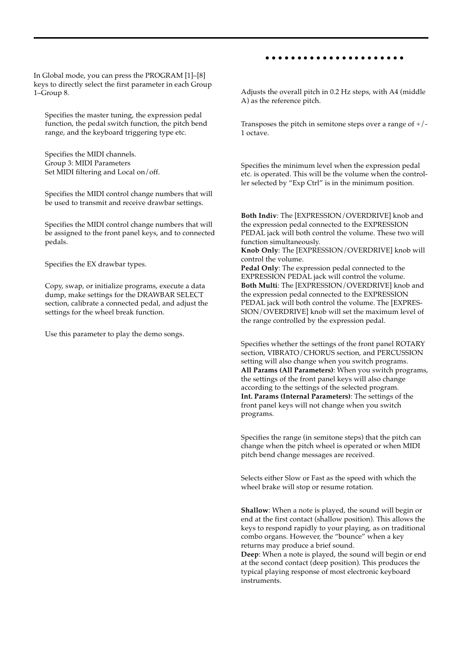 Global mode, Group 1: basic | KORG BX-3 User Manual | Page 31 / 48