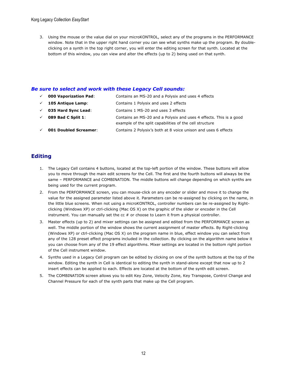 Editing | KORG EASYSTART MS-20 User Manual | Page 12 / 13