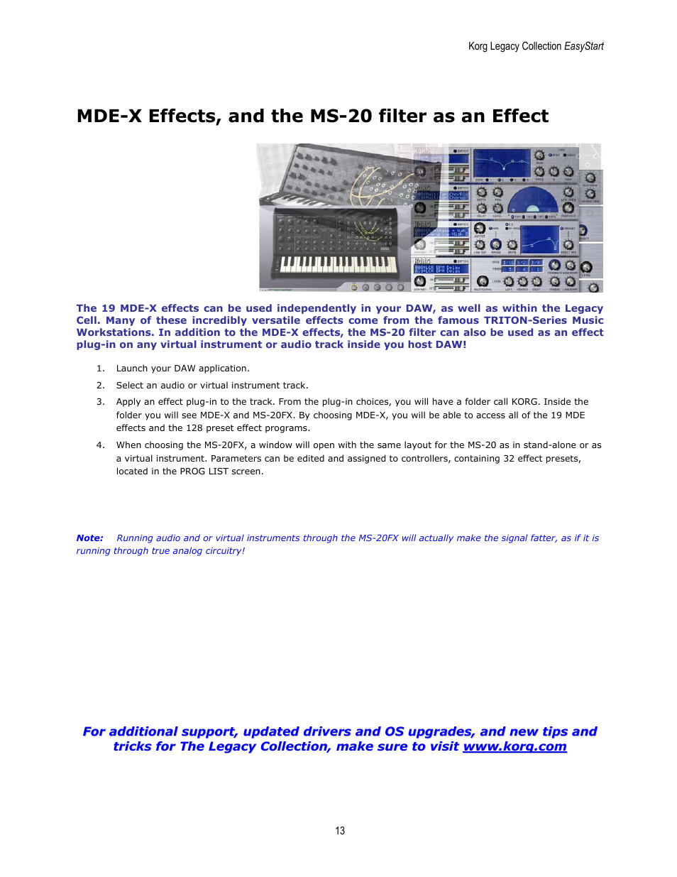 Mde-x effects, and the ms-20 filter as an effect | KORG EASYSTART MS-20 User Manual | Page 13 / 13