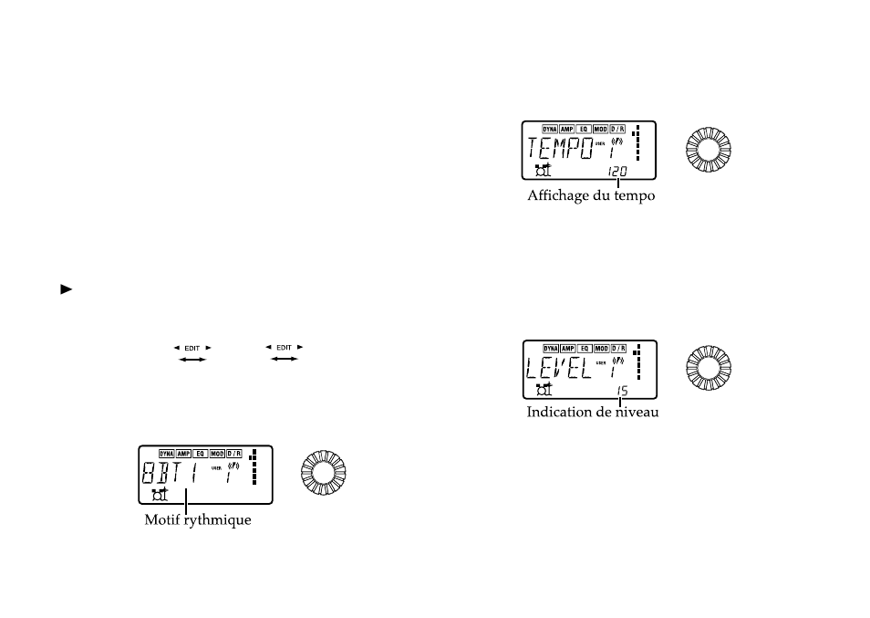 Mode de pratique des rythmes (rhythm trainer), Motif rythmique, Tempo | Niveau rythmique, Mode de pratique des, Rythmes (rhythm trainer) | KORG PX3B User Manual | Page 83 / 100
