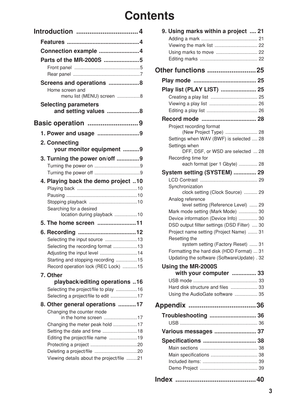KORG MR-2000S User Manual | Page 3 / 42