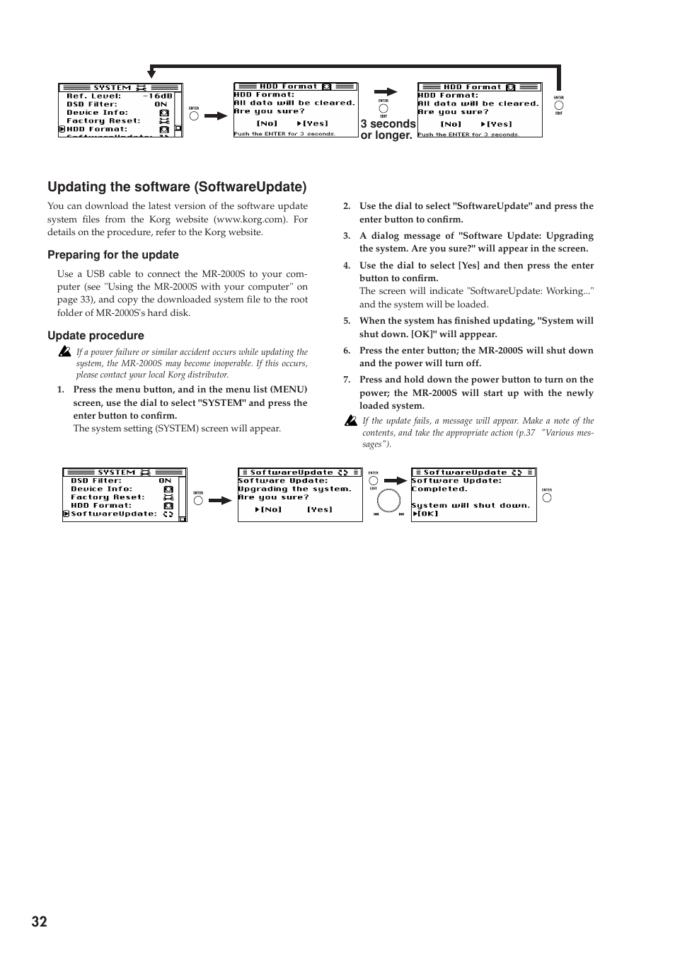 Updating the software (softwareupdate), Updating the software (softwareupdate) . 32, 32 updating the software (softwareupdate) | KORG MR-2000S User Manual | Page 32 / 42