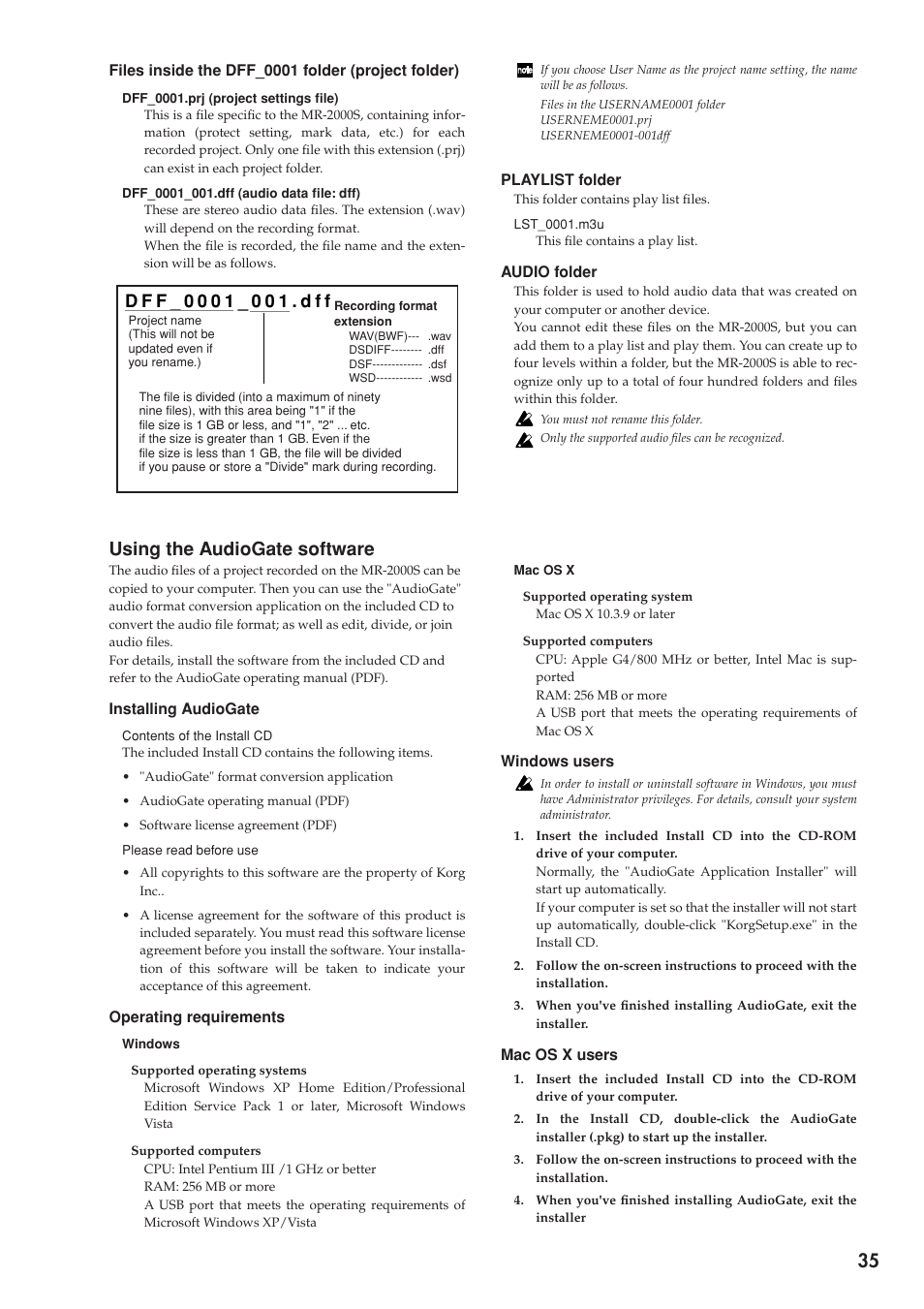 Using the audiogate software | KORG MR-2000S User Manual | Page 35 / 42