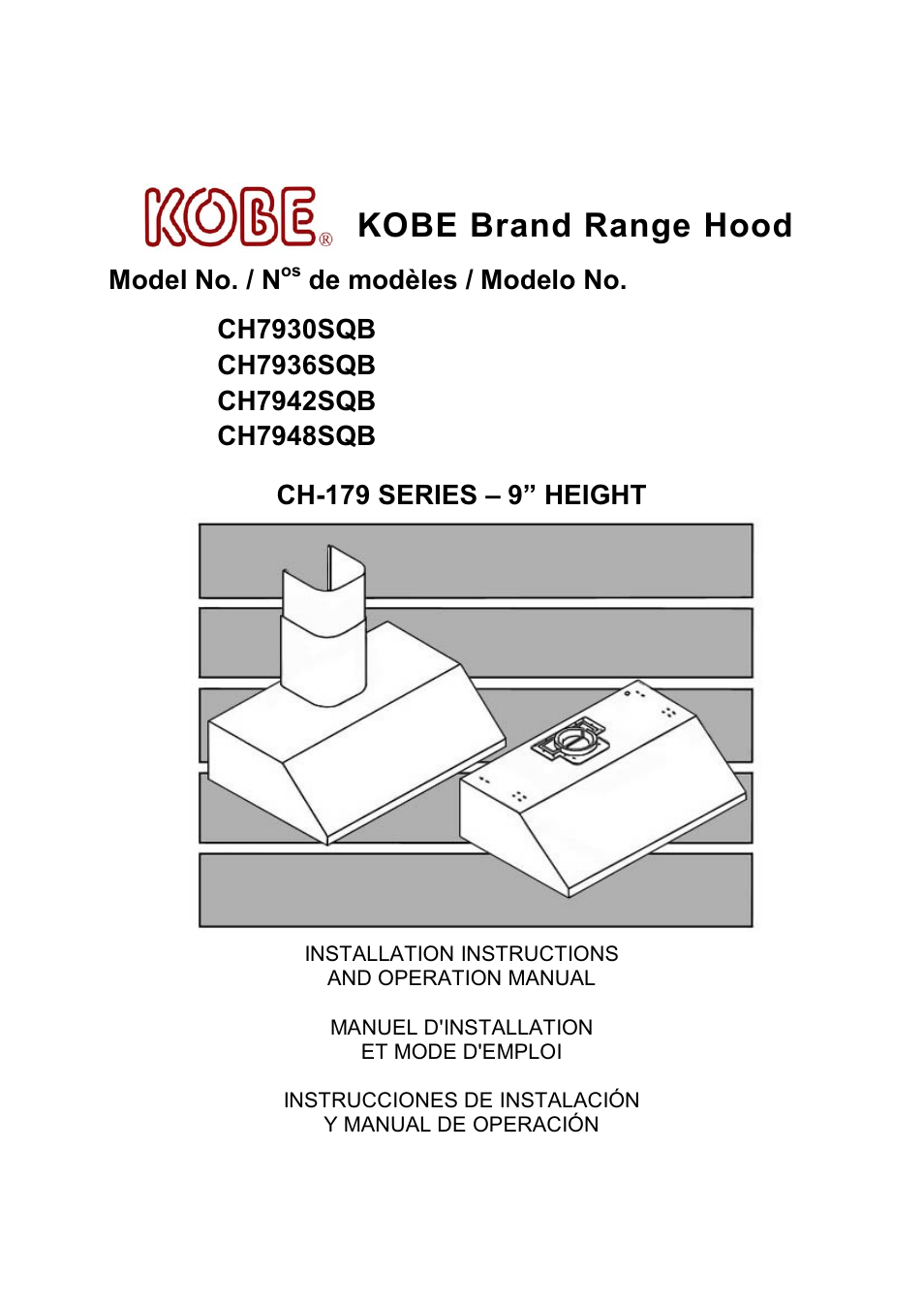 Kobe Range Hoods CH7948SQB User Manual | 102 pages