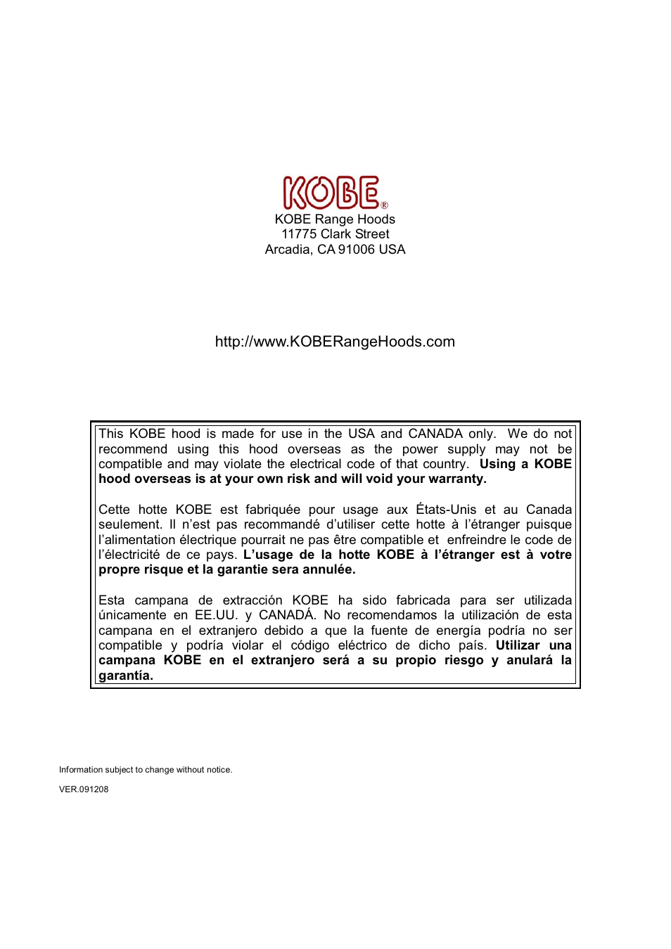 Kobe Range Hoods CH7948SQB User Manual | Page 102 / 102