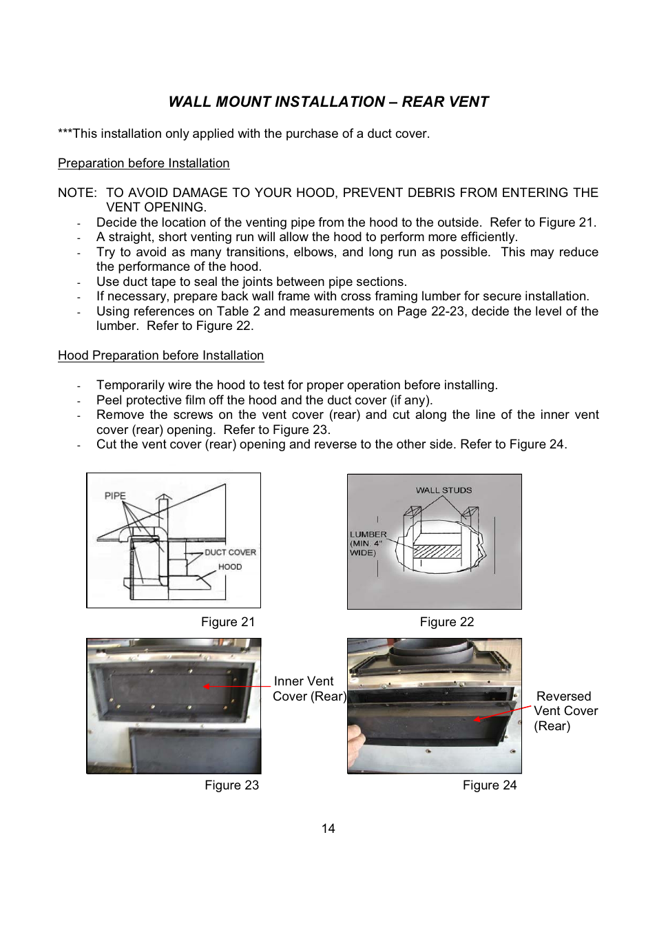 Wall mount installation – rear vent | Kobe Range Hoods CH7948SQB User Manual | Page 16 / 102