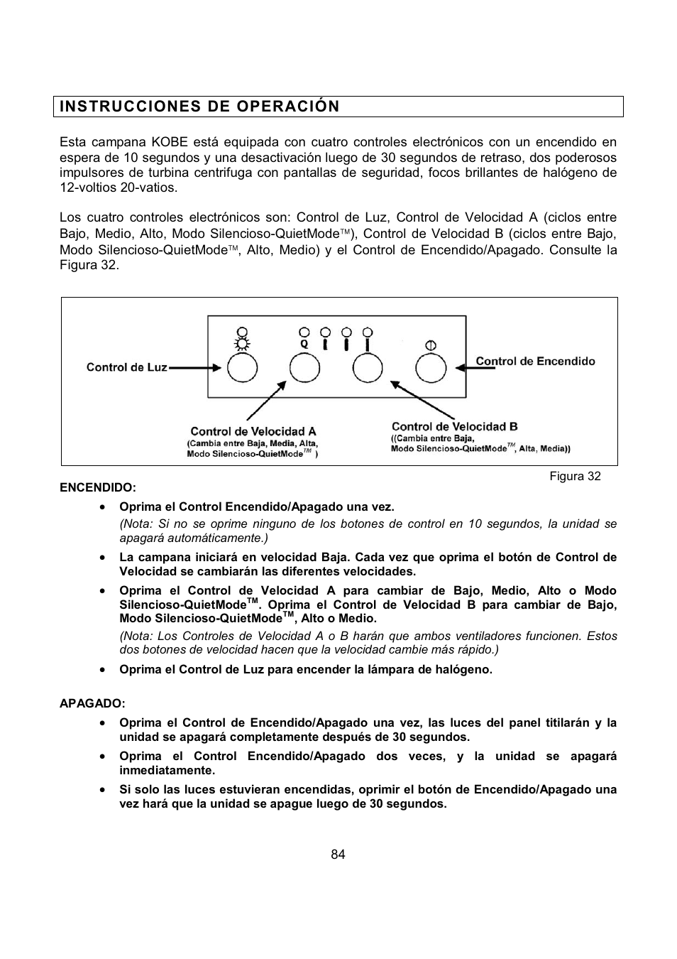 Ins trucciones de operación | Kobe Range Hoods CH7948SQB User Manual | Page 86 / 102