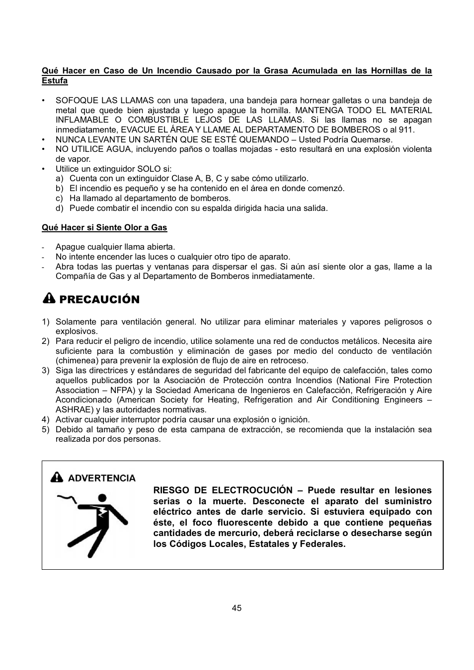 Precaución | Kobe Range Hoods IS2142SQB User Manual | Page 47 / 66