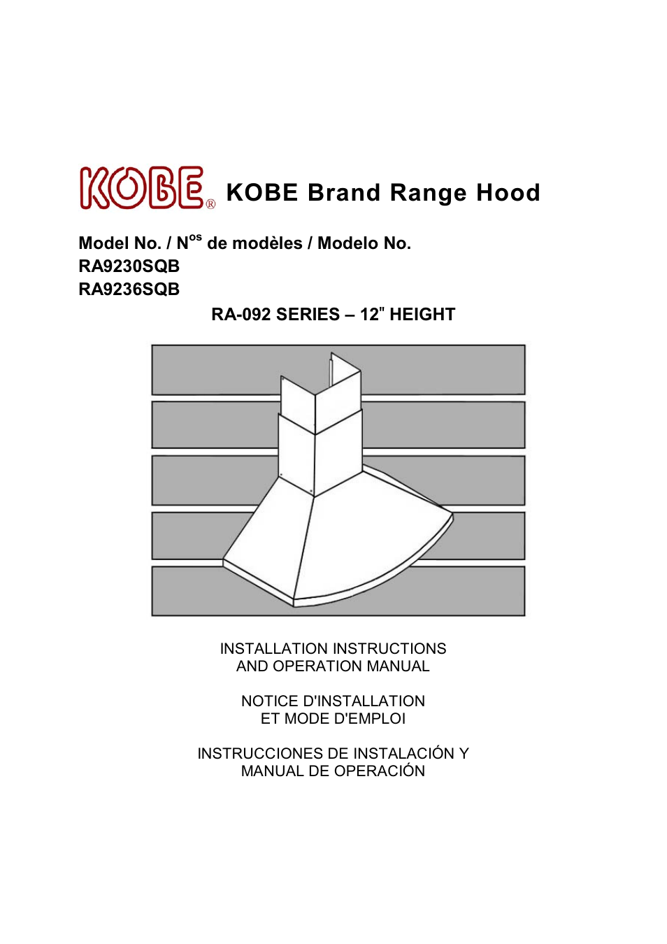 Kobe Range Hoods RA9236SQB User Manual | 68 pages