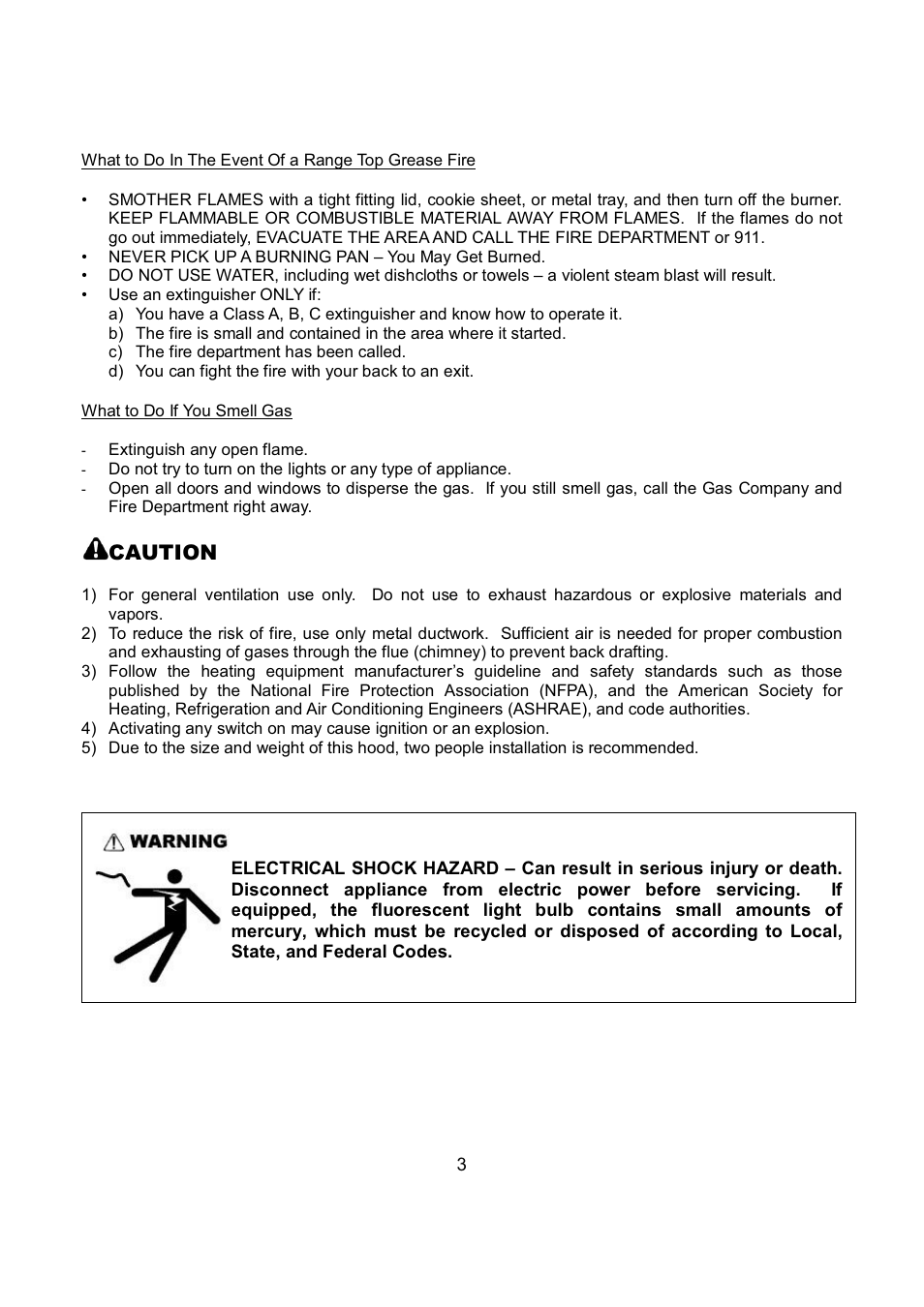 Caution | Kobe Range Hoods RA9236SQB User Manual | Page 5 / 68