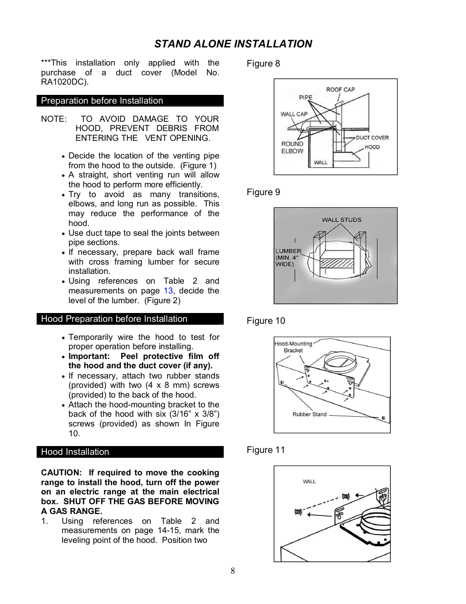 Stand alone installation | Kobe Range Hoods CH9130SQB User Manual | Page 10 / 27