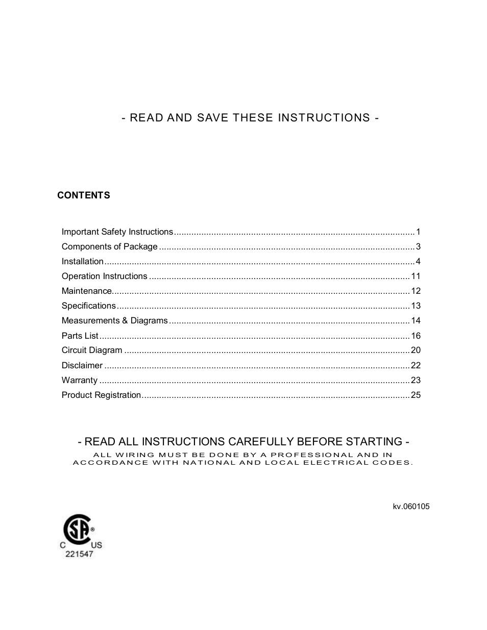 Read and save these instructions, Read all instructions carefully before starting | Kobe Range Hoods CH9130SQB User Manual | Page 2 / 27