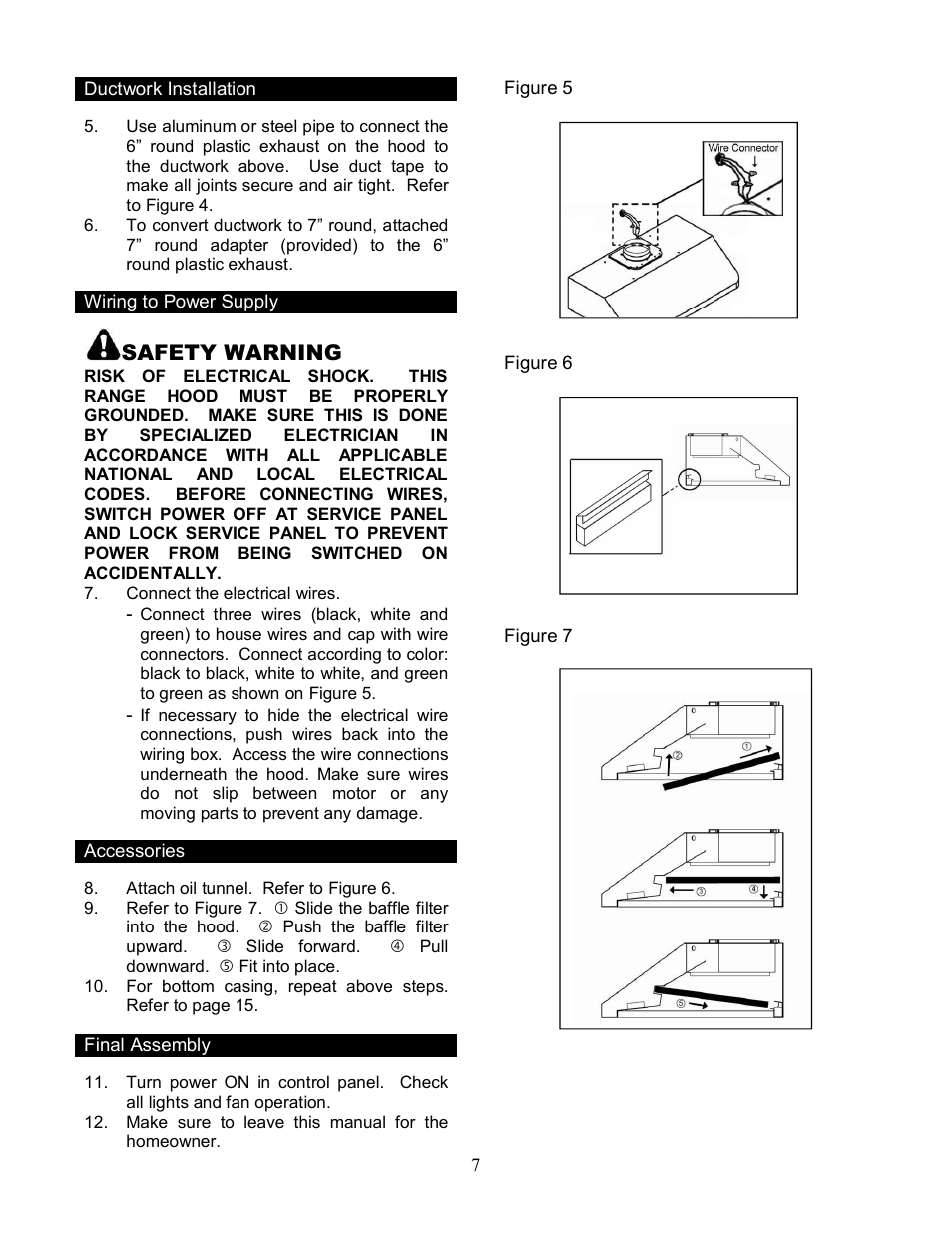 Safety w a rnin g | Kobe Range Hoods CH9130SQB User Manual | Page 9 / 27