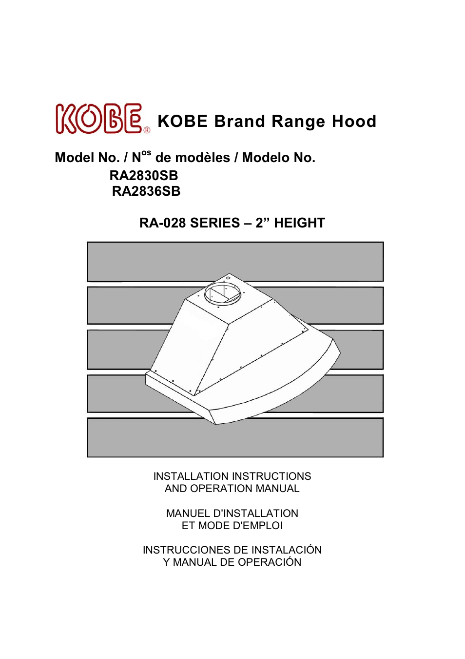 Kobe Range Hoods RA2830SB User Manual | 66 pages