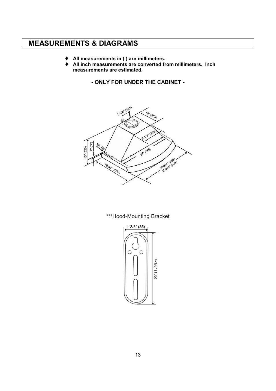Measurements & diagrams | Kobe Range Hoods RA2830SB User Manual | Page 15 / 66