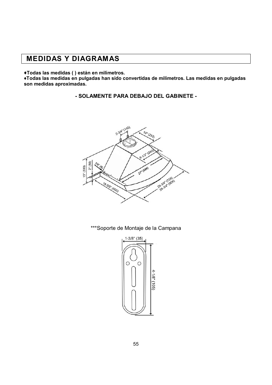 Medidas y di agram as | Kobe Range Hoods RA2830SB User Manual | Page 57 / 66