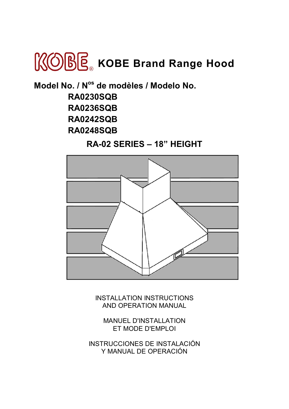 Kobe Range Hoods RA0242SQB User Manual | 76 pages