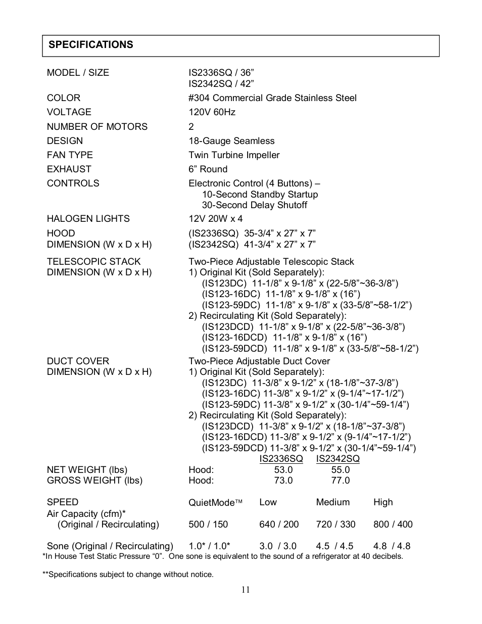 Kobe Range Hoods IS2342SQ User Manual | Page 13 / 23