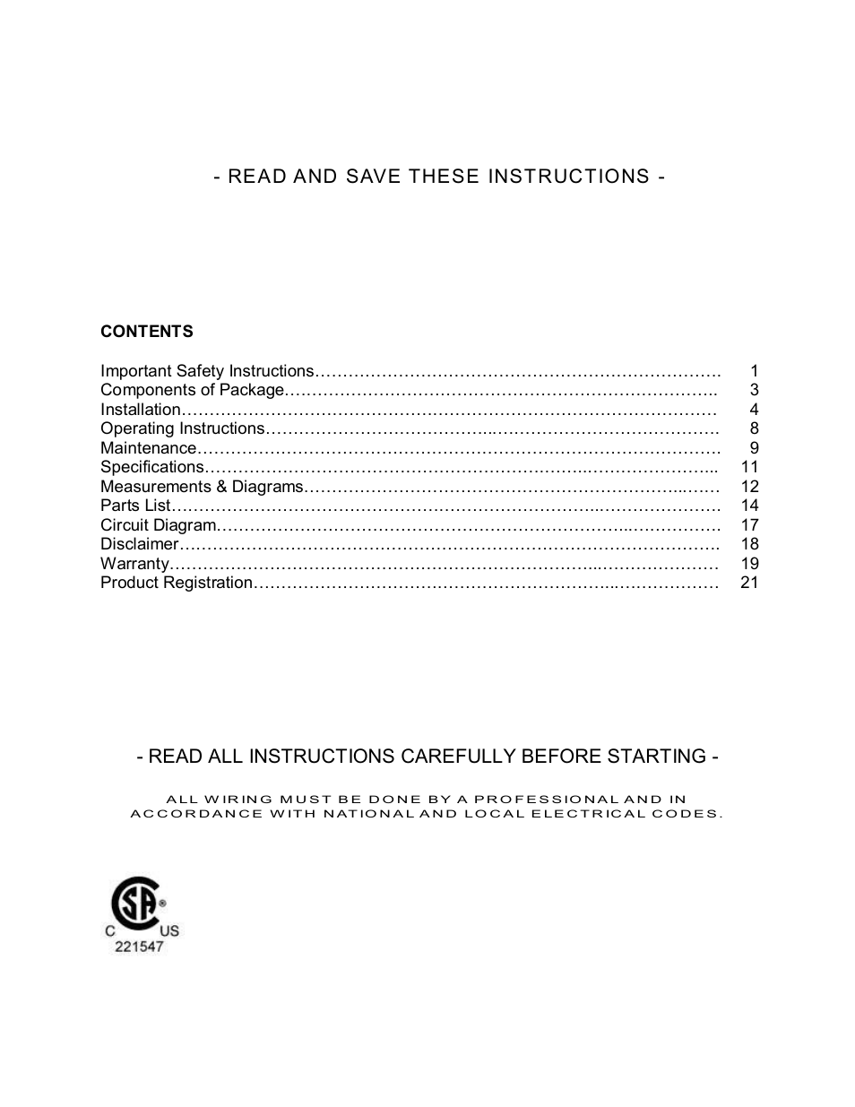 Kobe Range Hoods IS2342SQ User Manual | Page 2 / 23