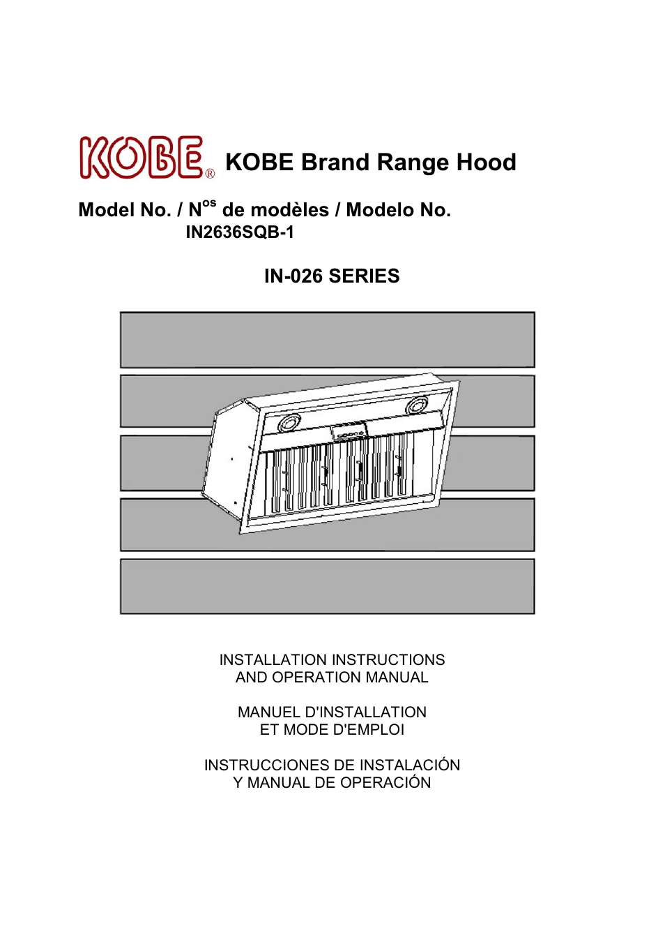 Kobe Range Hoods IN2636SQB-1 User Manual | 76 pages