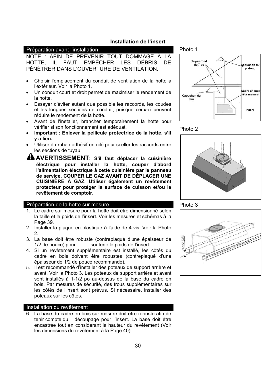Avertissement | Kobe Range Hoods IN2636SQB-1 User Manual | Page 33 / 76