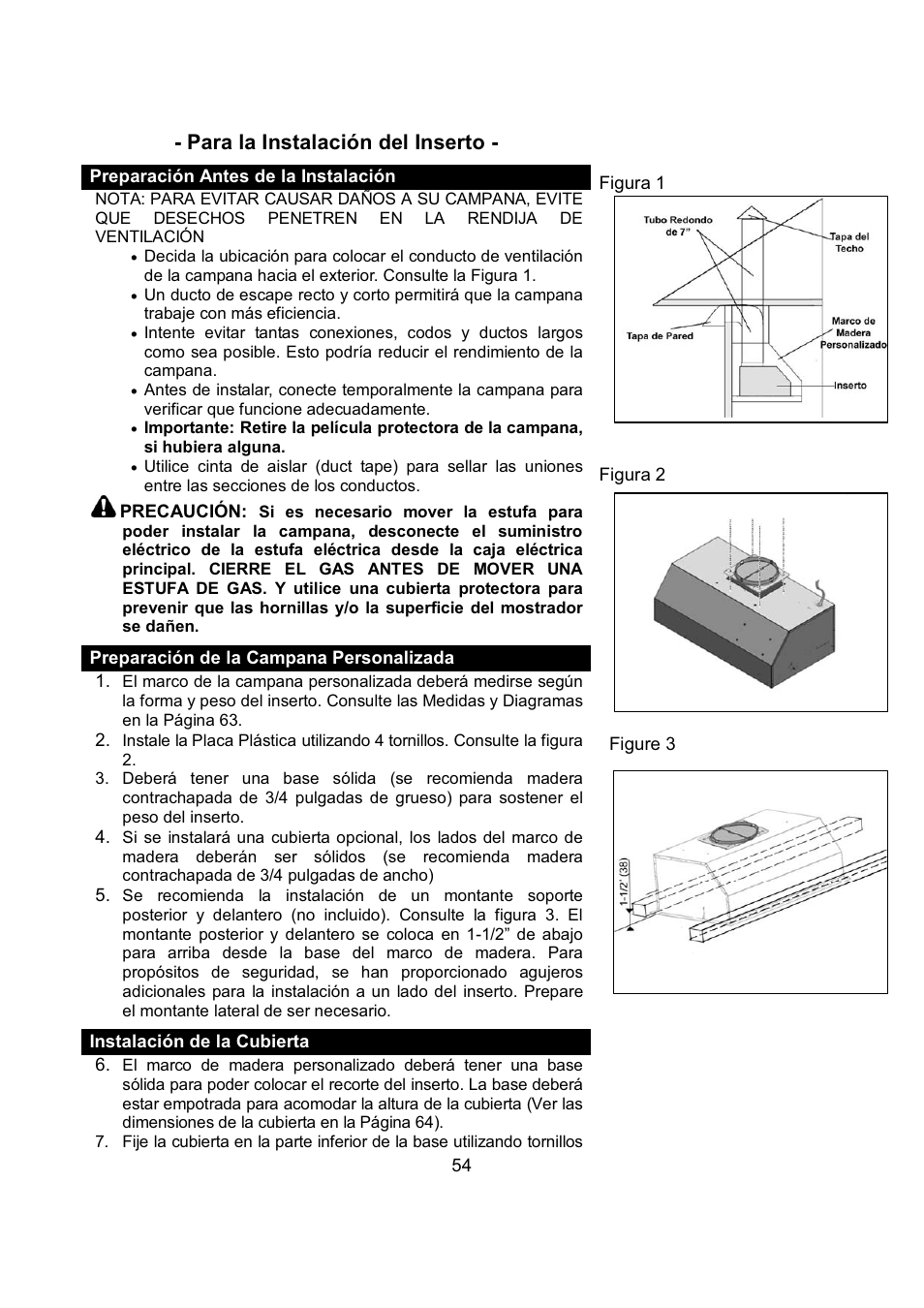 Para la instalación del inserto | Kobe Range Hoods IN2636SQB-1 User Manual | Page 57 / 76
