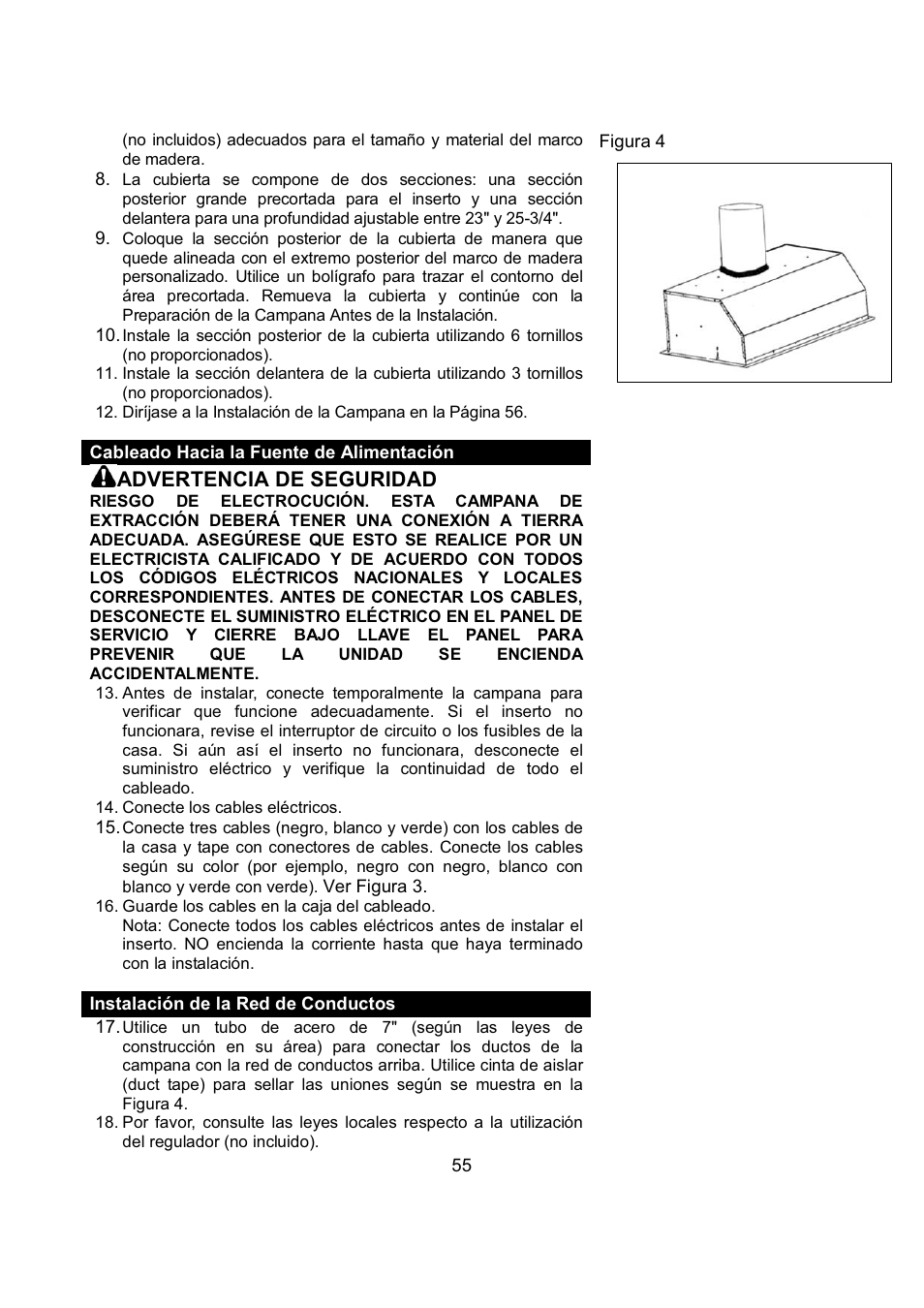 Advertencia de seguridad | Kobe Range Hoods IN2636SQB-1 User Manual | Page 58 / 76