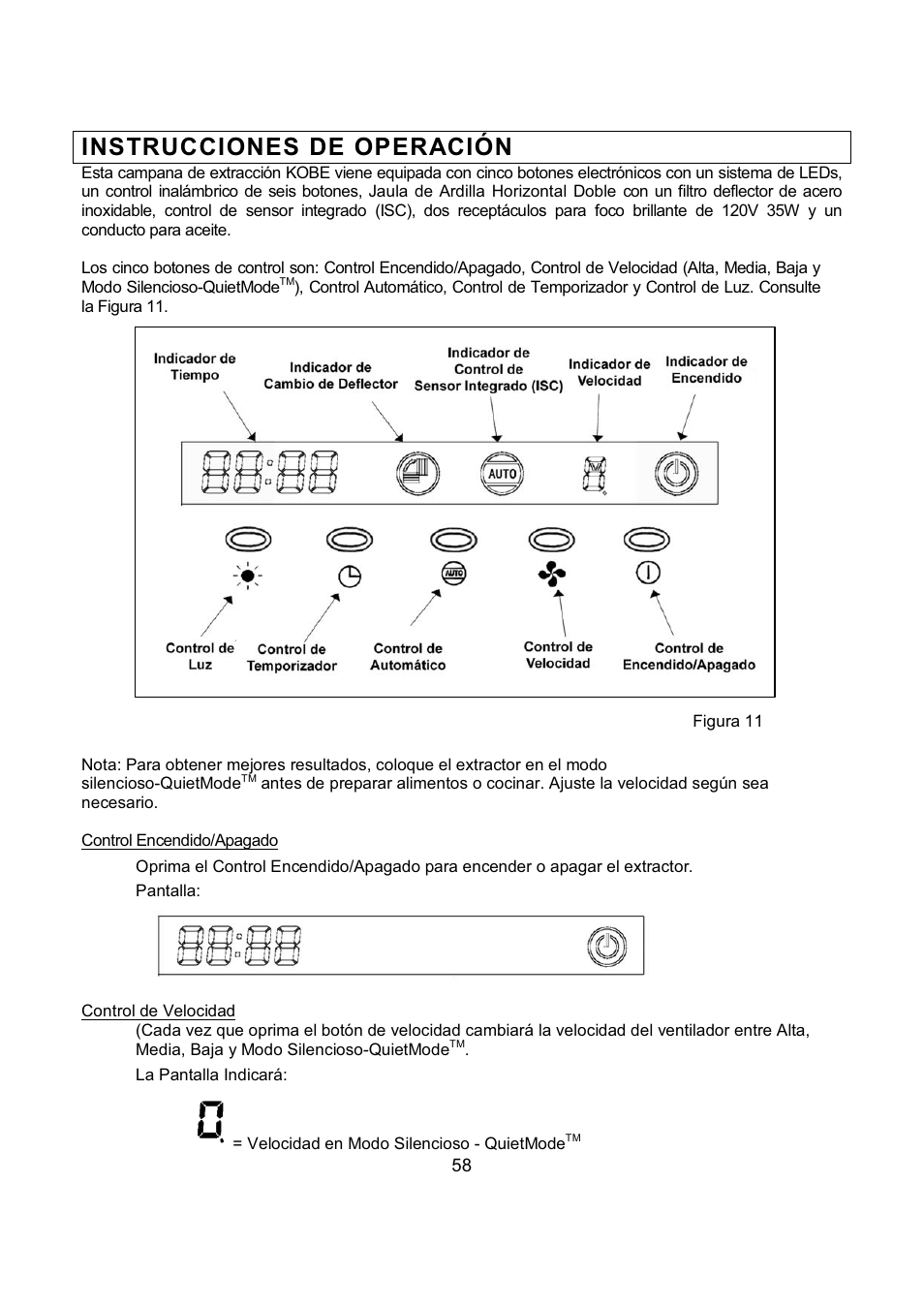 Instrucciones de operación | Kobe Range Hoods IN2636SQB-1 User Manual | Page 61 / 76