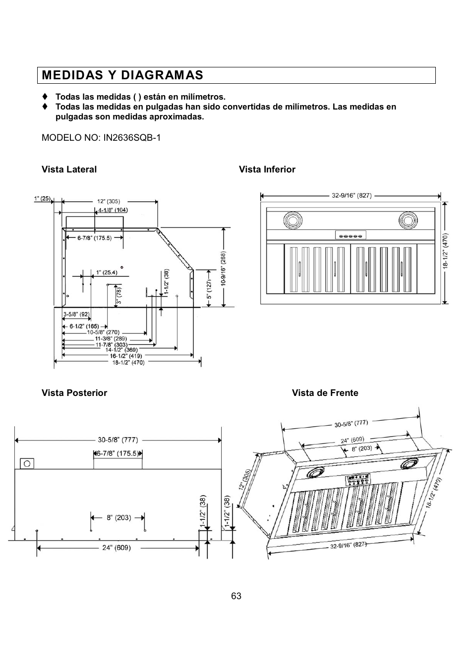 Medidas y diagram as | Kobe Range Hoods IN2636SQB-1 User Manual | Page 66 / 76