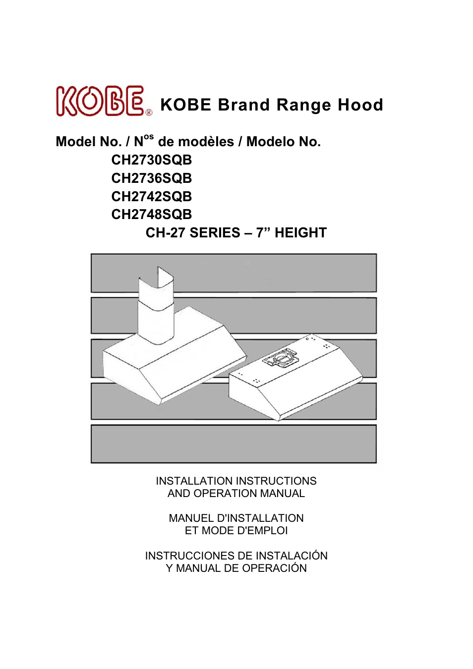 Kobe Range Hoods CH2736SQB User Manual | 102 pages