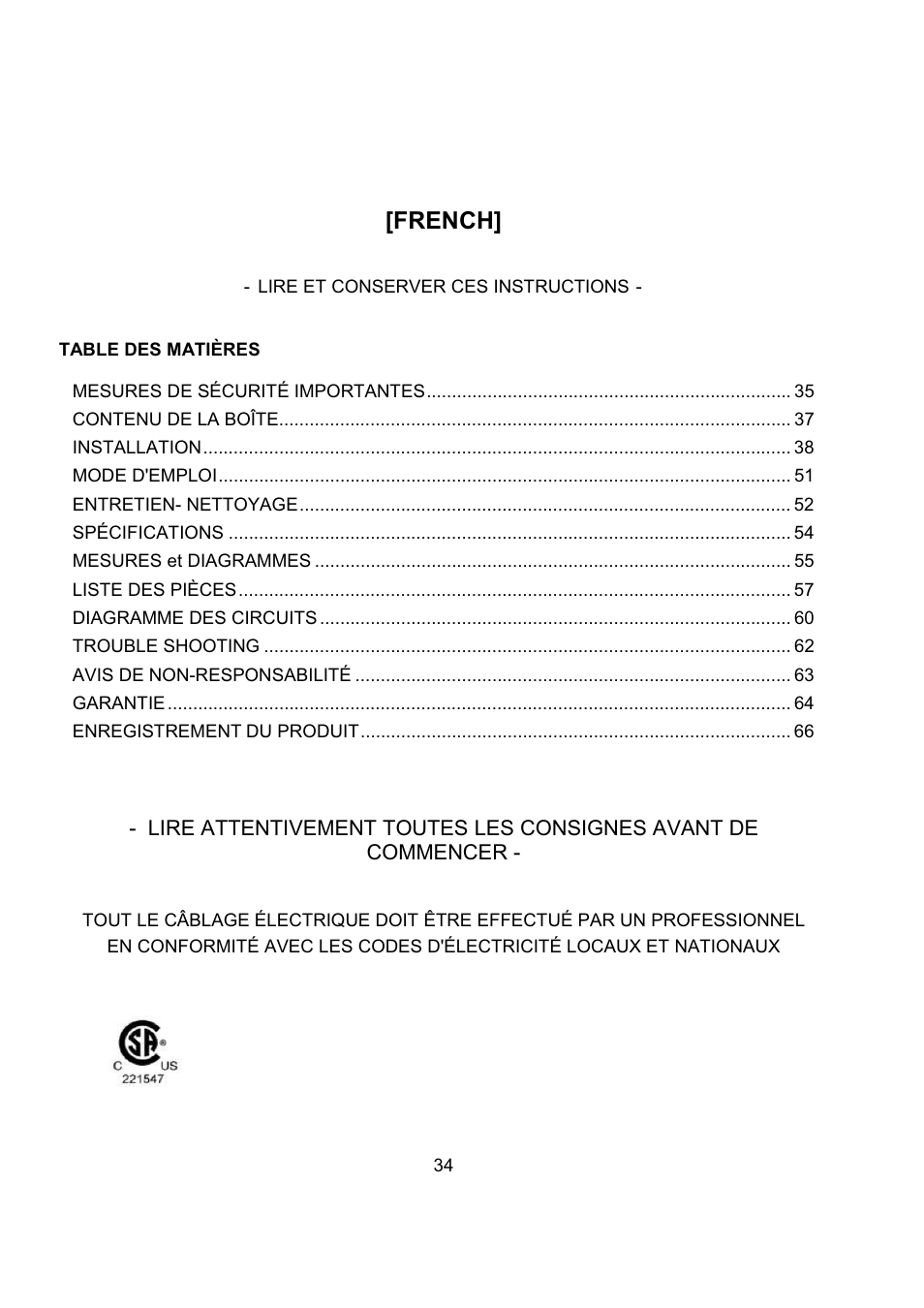 French | Kobe Range Hoods CH2736SQB User Manual | Page 36 / 102