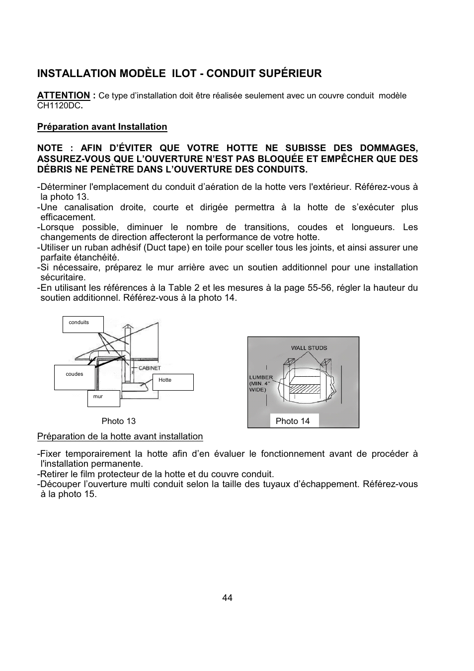 Installation modèle ilot - conduit supérieur | Kobe Range Hoods CH2736SQB User Manual | Page 46 / 102