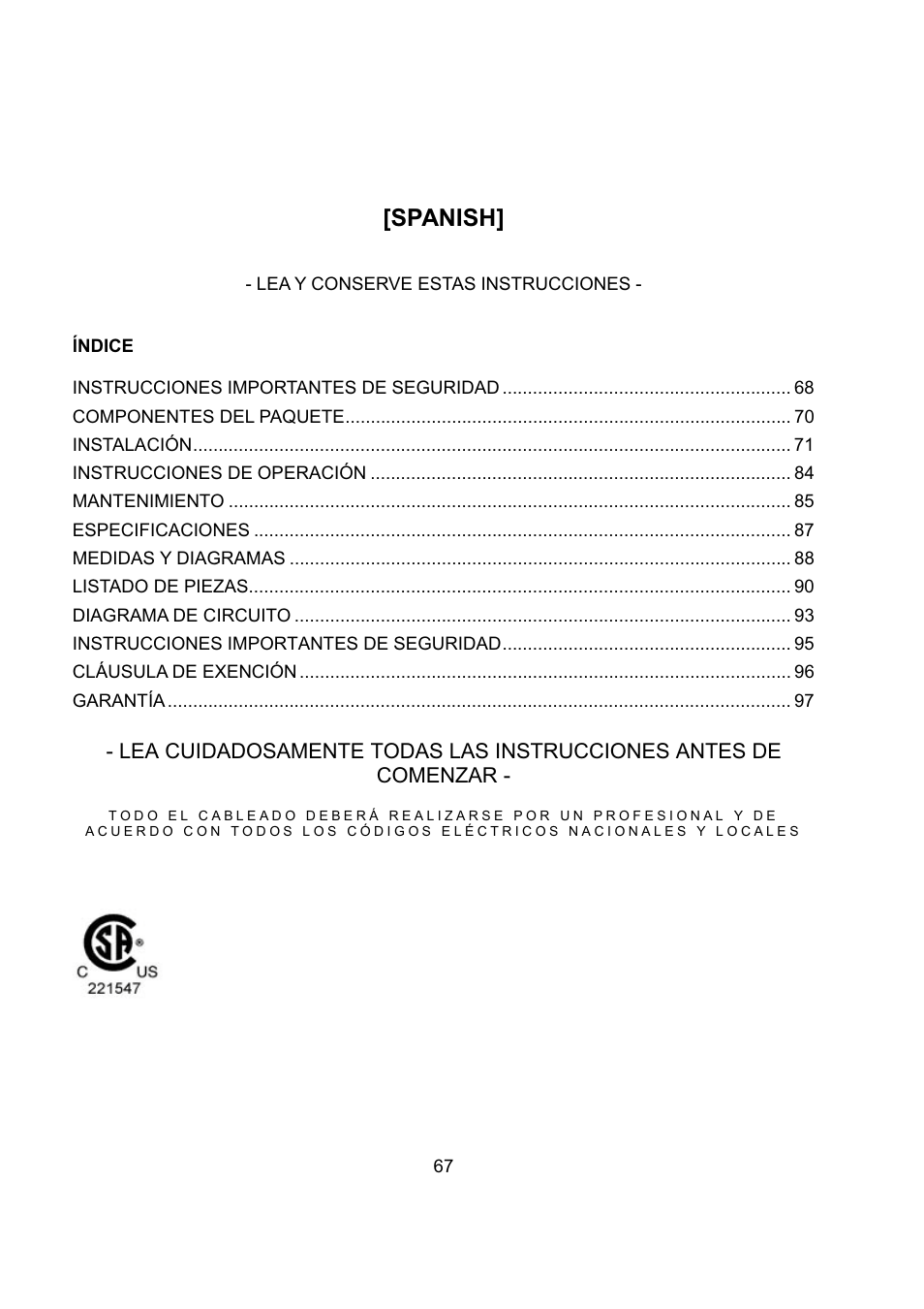 Spanish | Kobe Range Hoods CH2736SQB User Manual | Page 69 / 102