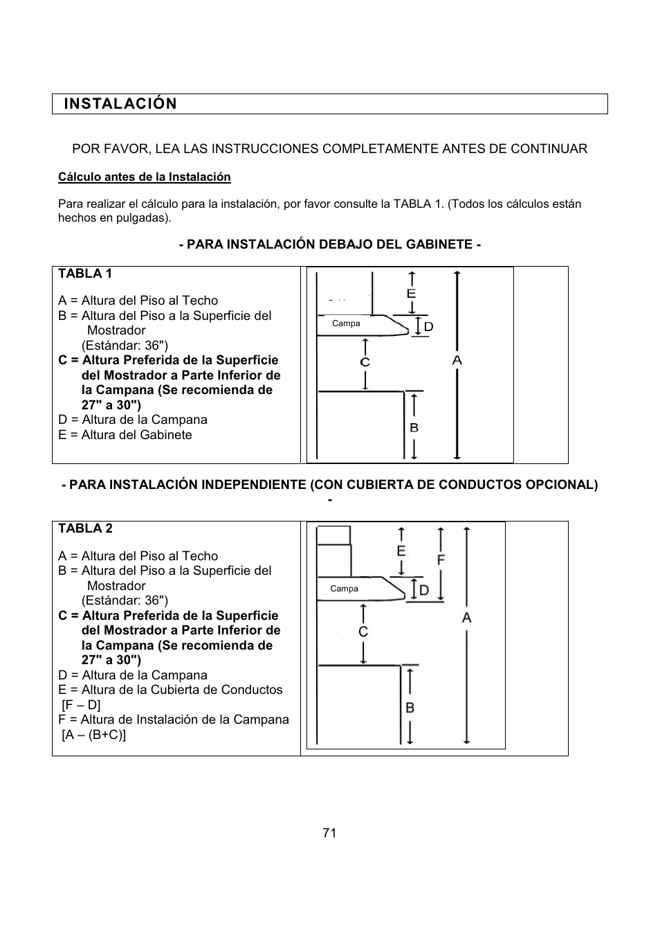 Instalación | Kobe Range Hoods CH2736SQB User Manual | Page 73 / 102