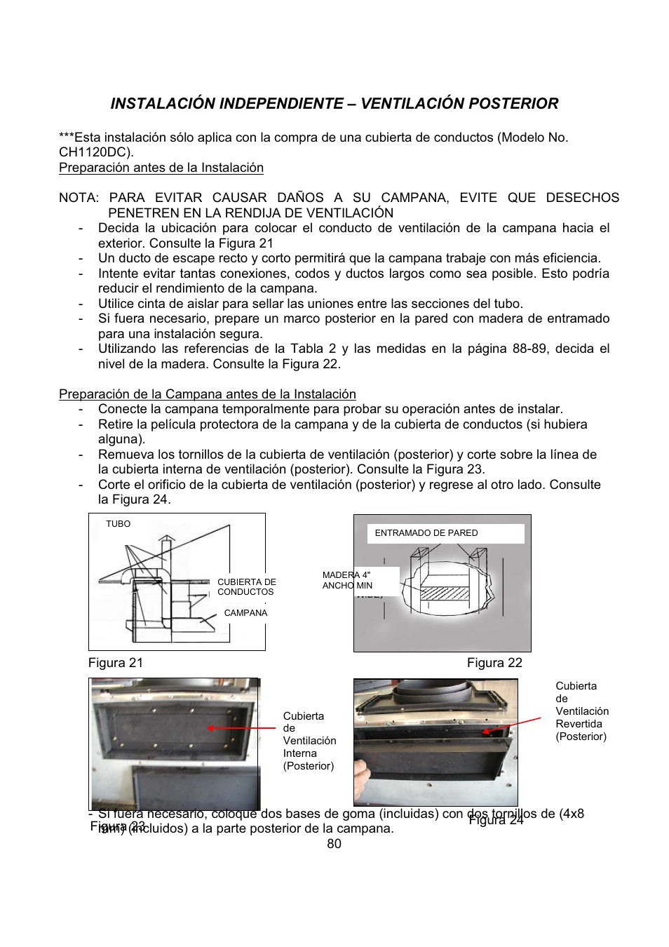 Instalación independiente – ventilación posterior | Kobe Range Hoods CH2736SQB User Manual | Page 82 / 102