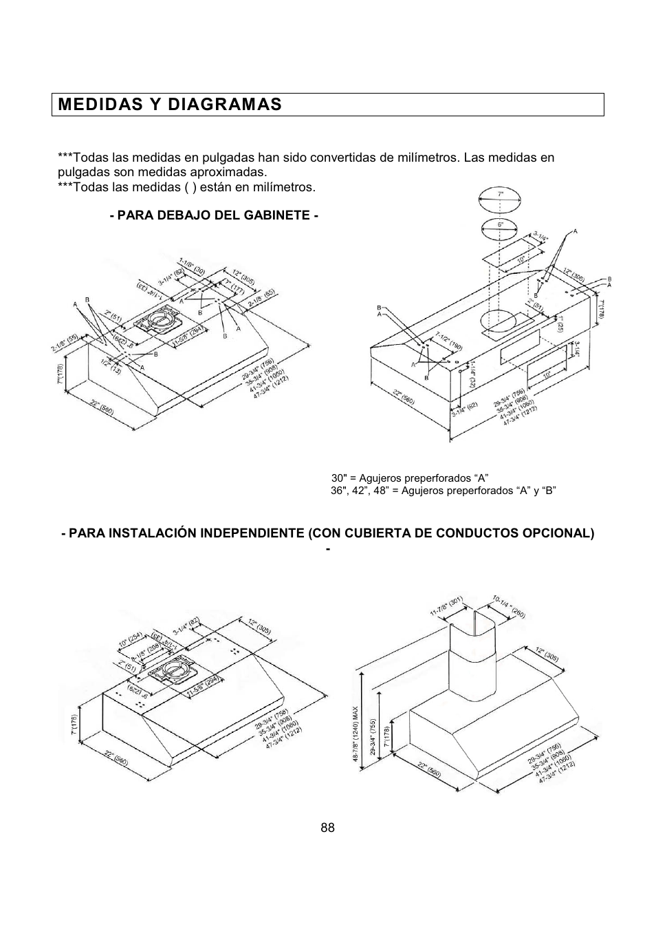 Medidas y diagramas | Kobe Range Hoods CH2736SQB User Manual | Page 90 / 102