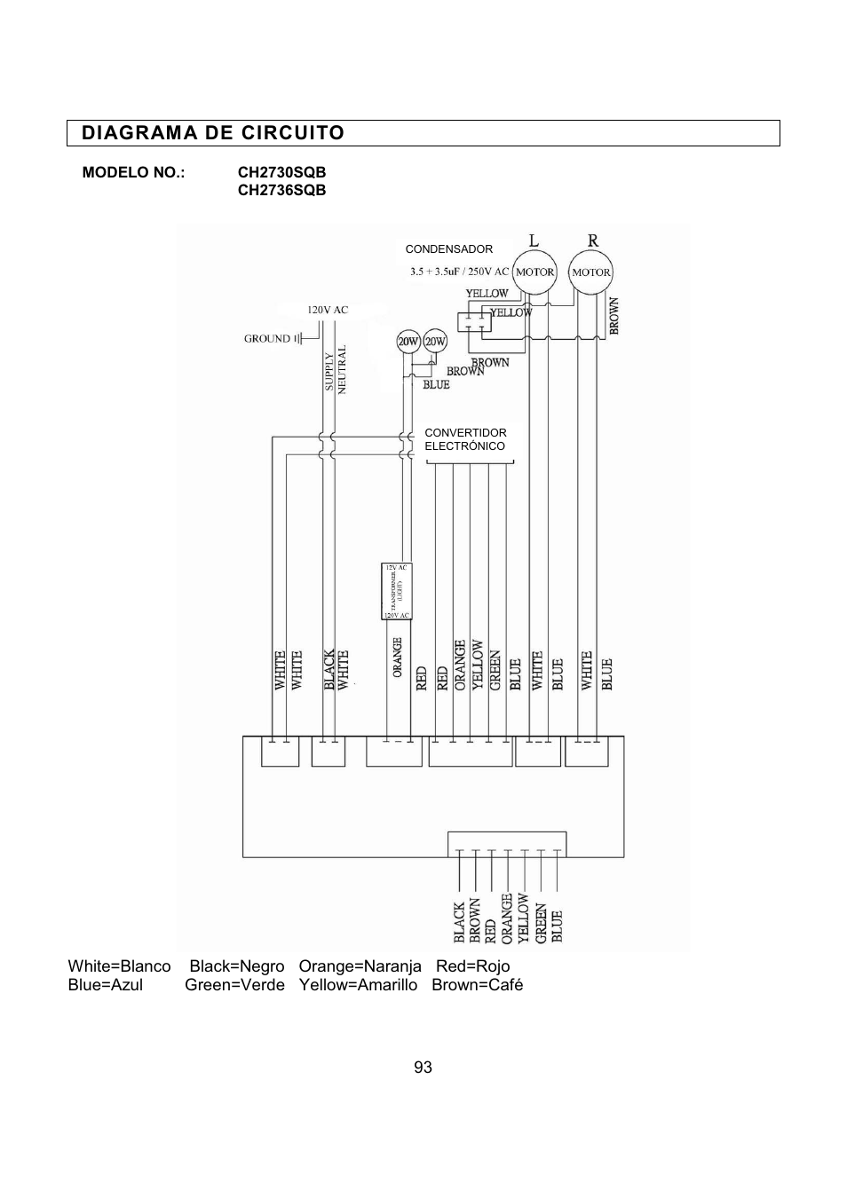 Diagram a de circuito | Kobe Range Hoods CH2736SQB User Manual | Page 95 / 102